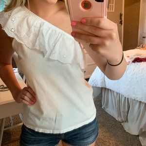 White one-shoulder top